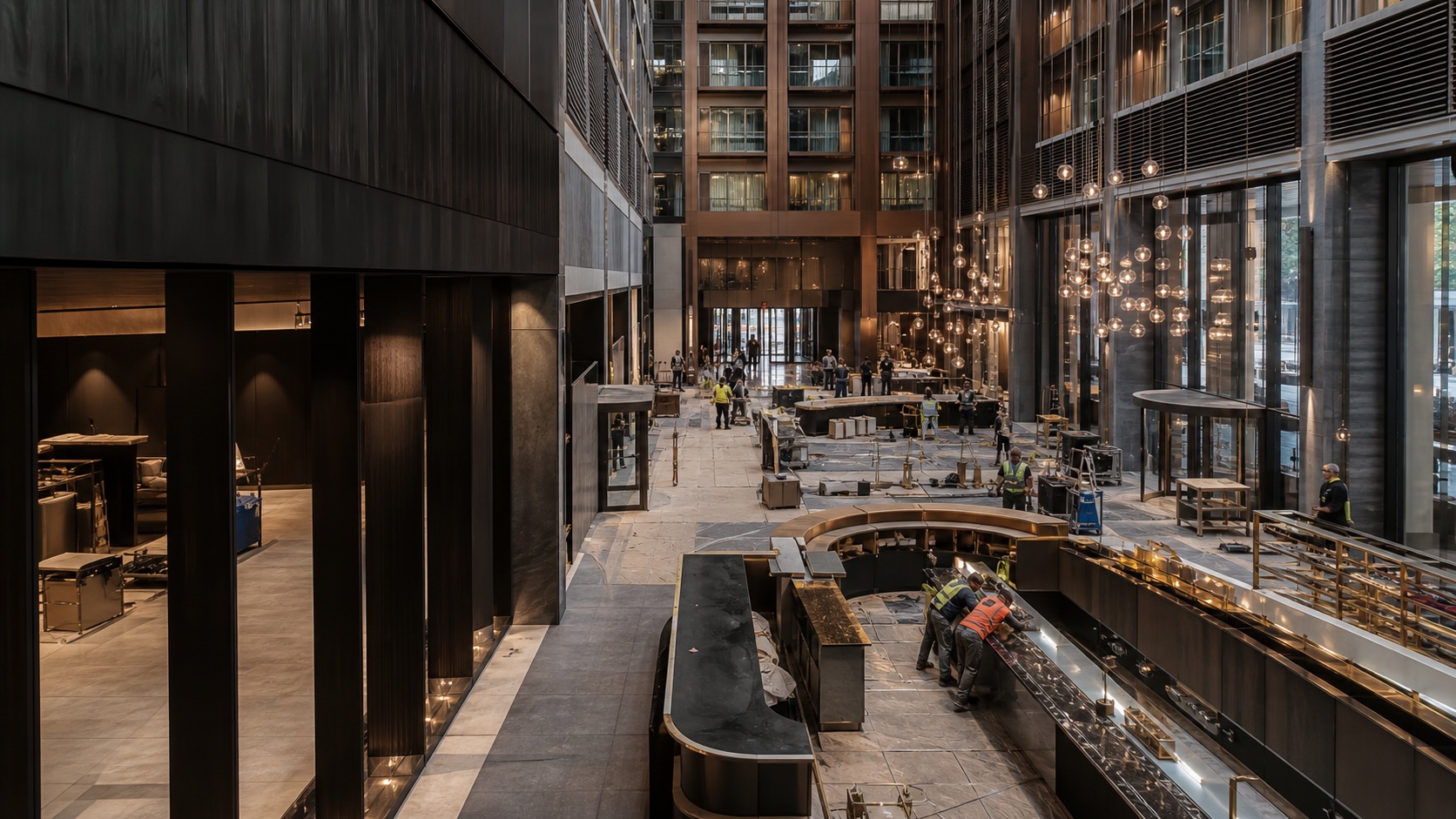 Wide architectural view of a substantial commercial development